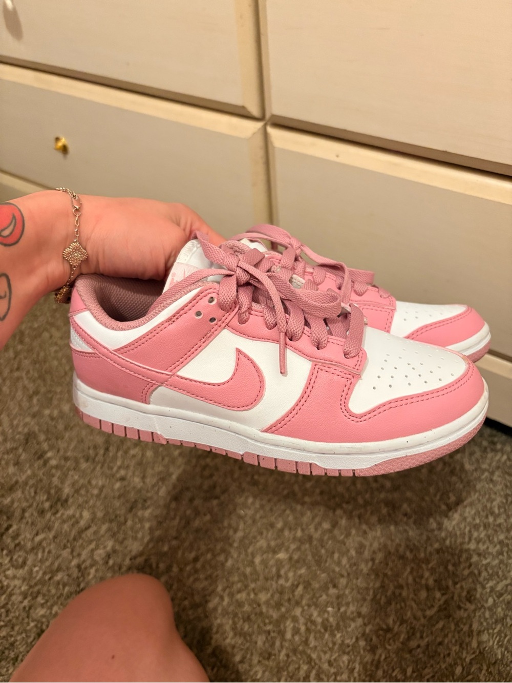 Nike Women’s Low-Top Pink & White Dunk-Style Sneakers
